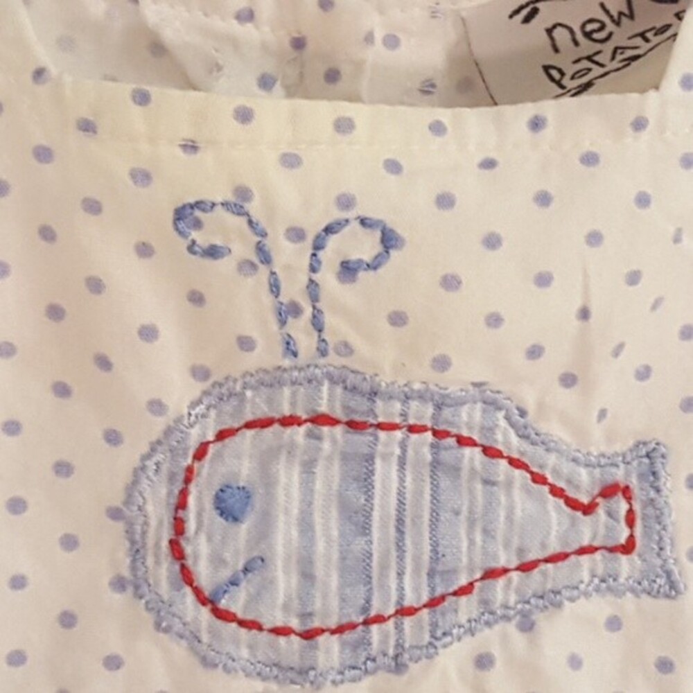 New Potatoes Whale Polka Dot Blue White Sun Dress Nautical - Picture 3 of 6